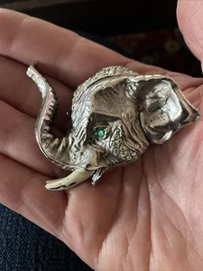 VTG Hattie Carnegie AB Rhinestone Lucky Elephant Head Brooch Ornate Signed - Picture 1 of 8