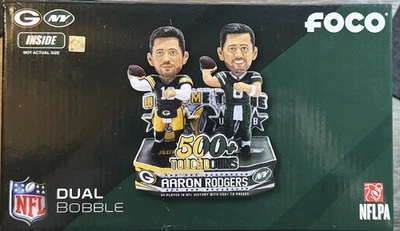 Bobble doble Aaron Rodgers Jets & Packers 500 pases touchdowns. Nuevo en caja. #/96.  Foto 1 de 4