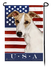 Bandera de jardín patriótica de Estados Unidos - Whippet blanco y tostado 142D - Imagen 1 de 1