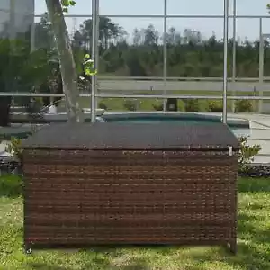 150 Gallon Outdoor Storage Box Rattan Garden Cushion Organizer Waterproof Lockab - Picture 1 of 34