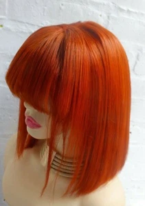 hendrinks bang fringe red ginger straight long bob 100% Brazilian human hair wig - Picture 1 of 5