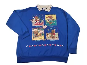 VTG Act III Size Medium Teddy Bear Four Seasons Blue Collared Sweatshirt Grandma - Picture 1 of 5