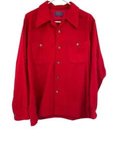 Vintage 1950's/1960's Pendleton Board Shirt Red Wool Flap Pockets size Large USA - Picture 1 of 18