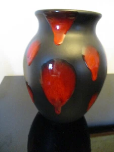 Mid Century Modern Poole Black & Red Fat Lava English Studio Art Pottery Vase! - Picture 1 of 12