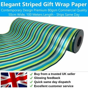 100m Roll of Striped Wrapping Paper, 50cm x 100m Contemporary High-Quality 80gsm - Picture 1 of 7