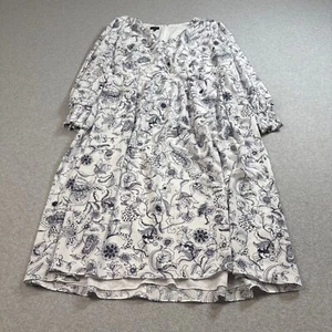 Talbots Dress Women 18 White Paisley Floral Midi Coastal Cottage Nautical Boho - Picture 1 of 9