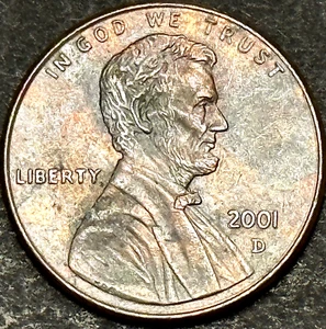 2001-D LINCOLN MEMORIAL CENT PENNY LIGHTLY TONED DETAILED COIN - Picture 1 of 2