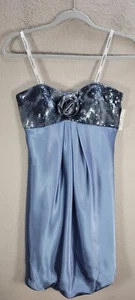 David's Bridal Blue Sequins Satin Strapless Dress Mini Cocktail Evening Sz 2 NWT - Picture 1 of 7