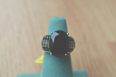 11.44ct Thai Black Spinel / Topaz Ring ~ Fine 925 Sterling Silver Size 5 - Image 1 of 4
