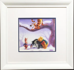 Disney WINNIE THE POOH IN WINTER Litho CUSTOM FRAMED  - Picture 1 of 3