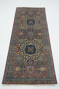 3 x 6 ft Navy Blue Turkish Mamluk Fine quality Hand knotted Medallion Runner Rug - Picture 1 of 13
