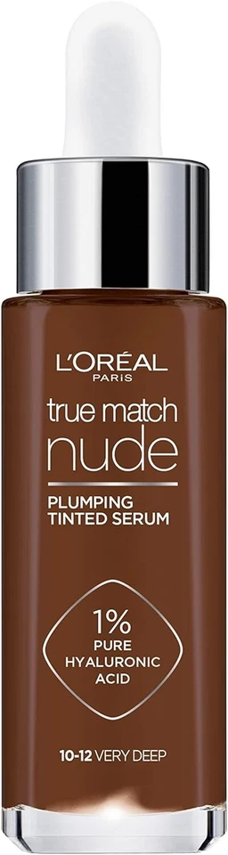 L'OREAL TRUE MATCH NUDE PLUMPING TINTED SERUM HYALURONIC ACID - VERY DEEP 10-12 - Image 1 of 1