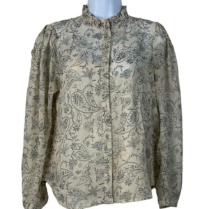 Joie Small Delancey Long Sleeve Silk Blouse Bleach Sand Cream Paisley High Neck - Picture 1 of 6