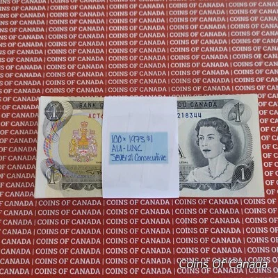 Lote de 100 billetes de $1 del Banco de Canadá 1973 - billetes de dólar AU-UNC #coinsofcanada Foto 1 de 4
