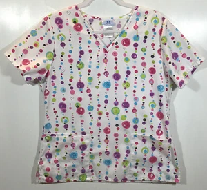 Hearts Scrub Top womens size S Small SB Scrubs Polka-dots bubbly pink blue green - Picture 1 of 4
