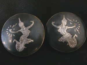 Einzigartige Vintage THAI Sterling Silber Göttin Emaille Ohrringe. Preisvorschlag machen! #2496 - Bild 1 von 7