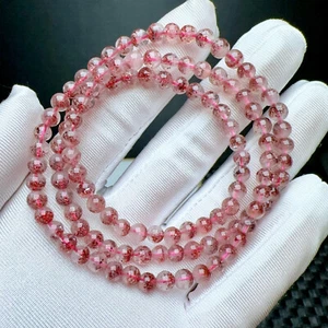 5.3mm Real Natural Red Strawberry Super Seven Gemstone Round Beads Bracelet - Foto 1 di 6