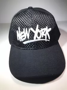 New York Cap Hat Spelled Out in white Logo Black Thatch front Snapback - Picture 1 of 12