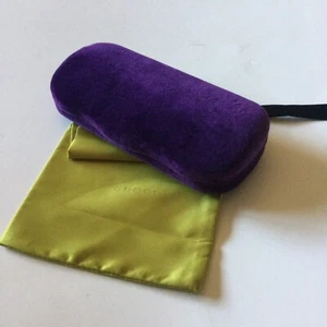 GUCCI PURPLE VELVET SUNGLASSES CASE WITH SATIN DRAWSTRING POUCH CHARTREUSE NWOT - Picture 1 of 10