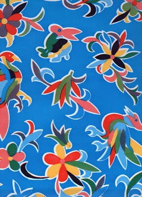 Oilcloth Fabric Exotic Aztec Blue Pattern Sold in Yard or Bolt - Image 1 of 2