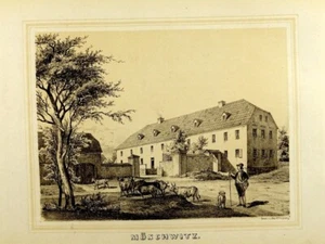  MÖSCHWITZ KNIGHT'S ESTATE WITH BORDER original tinted litho. by blue n. Heise Pönicke  - Picture 1 of 3