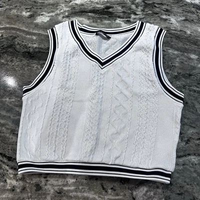 Chaleco Suéter Shein Niños Niños Sin Mangas Tejido Blanco con Rayas Negras Otoño Foto 1 de 4