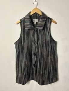 Habitat Sweater Vest Womens Large Gray Black Brown Striped Button Front Collared - Picture 1 of 7