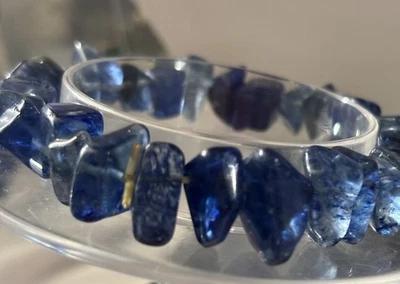 Blue Kyanite Bracelet Polished Stone Beads Natural Gemstone Nugget Reiki Healing - Image 1 of 4