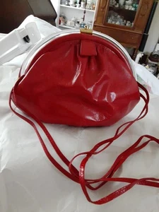 Vtg Susan Gail Bellido Spain Red Leather Lucite Clutch Shoulder Bag - Picture 1 of 11