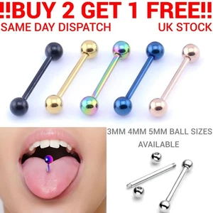 Tongue Bar Ear Eyebrow Nipple Tragus New Surgical Steel Barbell Piercing 4mm 3mm - Picture 1 of 21