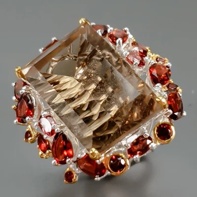 X'max Regalo 38 ct+ Anillo Cuarzo Ahumado Natural Plata de Ley 925 Talla 8/R435576 Foto 1 de 4