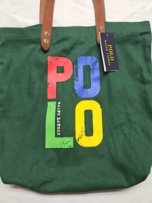 Polo Ralph Lauren GREEN TWILL Leather Handles Tote Shopper Bag - Image 1 of 4