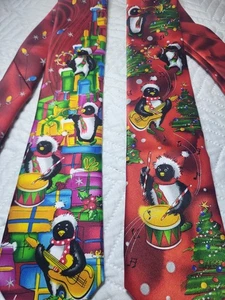 2 Vintage Garcia Birdlands Collection Herren Weihnachtskrawatten: Pinguine/Instrumente - Bild 1 von 4
