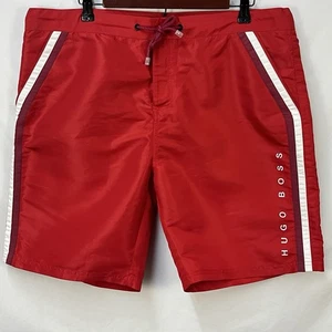 MENS HUGO BOSS RED STRIPED LINED BOARD SHORTS SIZE L - Picture 1 of 5
