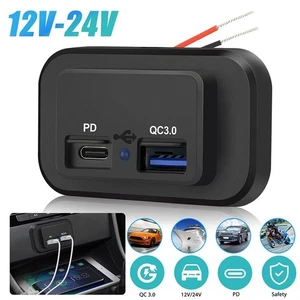 12/24V PD+QC3.0 Dual USB Port Car RV Fast Charger Socket Prise Courant Étanche - Imagen 1 de 12