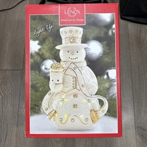 LENOX Florentine & Pearl - 10.5" Lit Light-Up Snowman Figurine COA Christmas - Picture 1 of 4