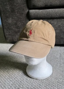 De colección Polo Ralph Lauren Rojo Tostado Pony Cuero Correa Trasera Lona Sombrero OS - Imagen 1 de 5