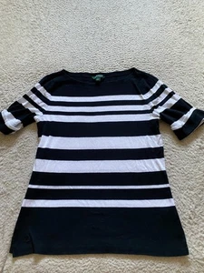 Lauren Ralph Lauren Women Striped Short Sleeve Boat Neck Blouse Black Size XL - Picture 1 of 8