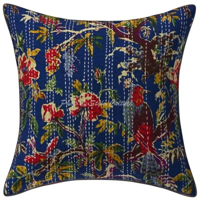 Boho Hippie Yoga Pillow Case Cushion Cover Blue Kantha Indian Meditation - Image 1 of 4