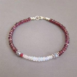 U&C Sundance Garnet, Mystic Labradorite, Welo Opal & Ruby .925 Silver Bracelet - Picture 1 of 4