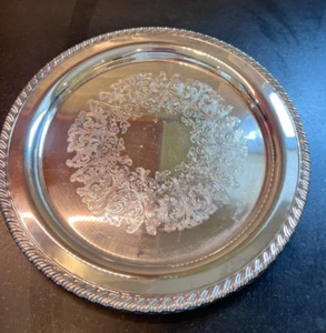 Vintage WM A Rogers Silver Plated 10" Round Serving Tray Etched Paisley Design - Picture 1 of 4