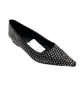 Zara Womens Shoes NEW Rhinestone Flats Black Pointed Toe Size 9 EU 40 NWT - Picture 1 of 16