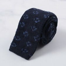 Isaia Navy and Sky Blue Jacquard Patterned Knit Cotton Tie