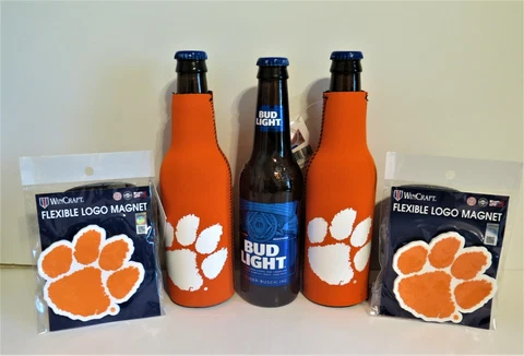 TWO (2) CLEMSON TIGERS, NEOPRENE BOTTLE SUITS & TWO FLEXIBLE MAGNETS Cover