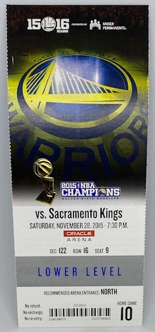 2015-16 Golden State Warriors MINT FULL SEASON TICKET Win #18 73 Win Season RARE Cover