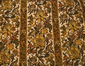 Vintage  60s 70s Pair Floral Curtains Drapes 26W x 45L Yellow Brown Orange Lined - Picture 1 of 7