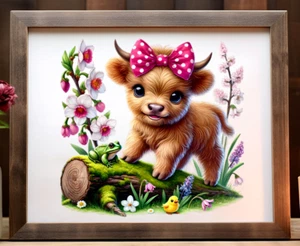 Cow Wall Art Print, Cute Highland Cow Print, Farmhouse Art Home Decor Print #320 - Picture 1 of 2