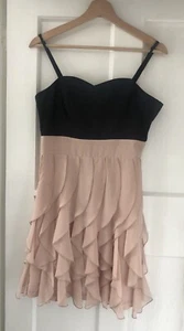 H & M Size 38/UK 10 Black /Light Peach Short Dress Chiffon Ruffle Detail - Picture 1 of 24