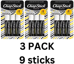 3x 3 Pack ChapStick Classic Original Lip Balm Tubes, Lip Care - 0.15 Oz - Picture 1 of 1