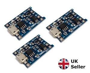 3-Pack TP4056 LiPo Battery Charger Modules - Micro USB Input - Picture 1 of 1